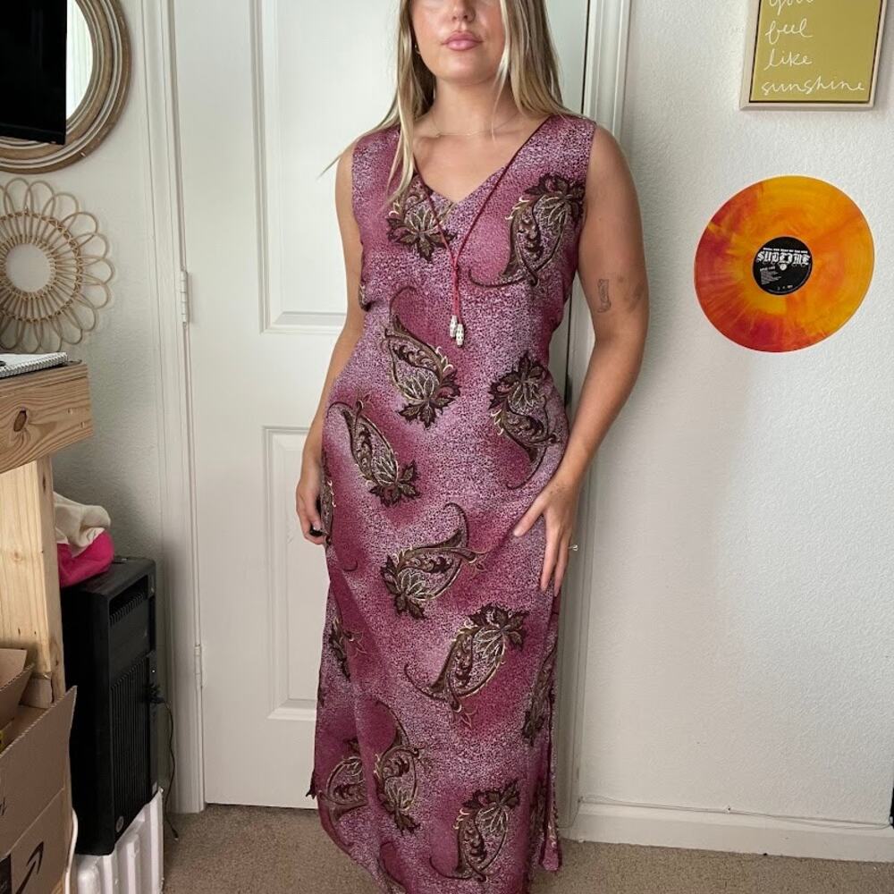 Vintage 90s Y2K Kathie Lee Collection Purple Boho Maxi Dress Sz M